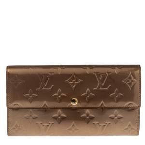 Pre Owned Louis Vuitton Rose Florentine Monogram Vernis Sarah Wallet 