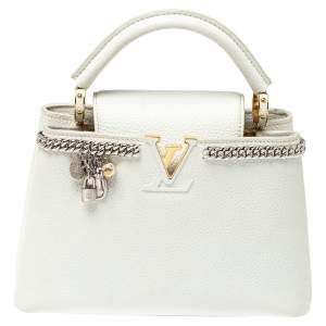 Pre Owned Louis Vuitton Snow White Taurillon Leather Capucines BB Bag