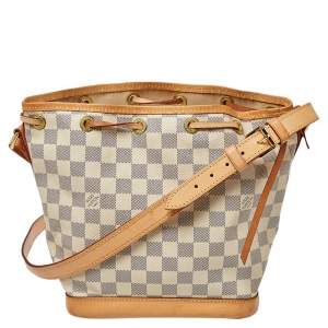 Pre Owned Louis Vuitton White Damier Azur Canvas Noe BB Bucket Bag