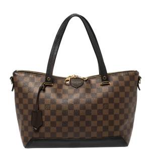 Pre Owned Louis Vuitton Black Damier Ebene Canvas and Cuir Taurillon Hyde Park Bag