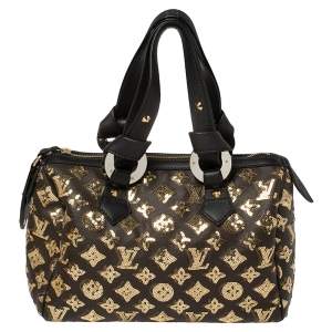 Pre Owned Louis Vuitton Black/Gold Monogram Canvas Limited Edition Eclipse Speedy 28