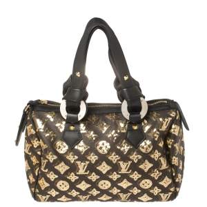Pre Owned Louis Vuitton Black/Gold Monogram Canvas Limited Edition Eclipse Speedy 28 Bag