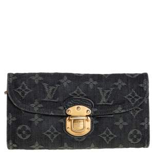 Pre Owned Louis Vuitton Black Monogram Denim Amelia Wallet