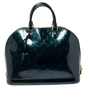 Pre Owned Louis Vuitton Blue Nuit Monogram Vernis Alma GM Bag