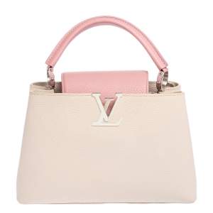 Pre Owned Louis Vuitton Galet/Pink Taurillon Leather Capucines MM Bag