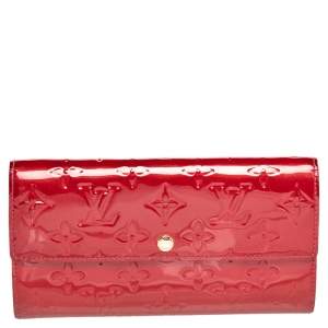 Pre Owned Louis Vuitton Red Monogram Vernis Sarah Wallet