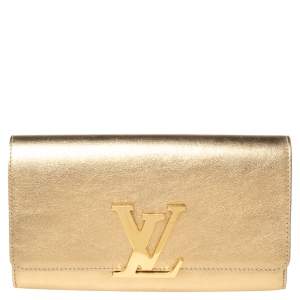 Pre Owned Louis Vuitton Gold Leather Louise Clutch