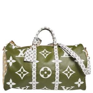 Pre Owned حقيبة لوي فيتون كيبال باندوليير 50 كانفاس جاينت مونوغرامي أخضركاكي /بيج 