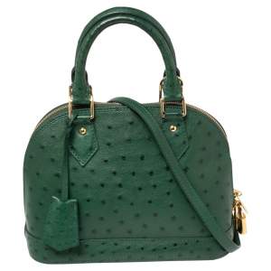 Pre Owned Louis Vuitton Green Ostrich Alma BB Bag