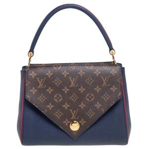 Pre Owned Louis Vuitton Blue Marine Monogram Canvas and Leather Double V Bag