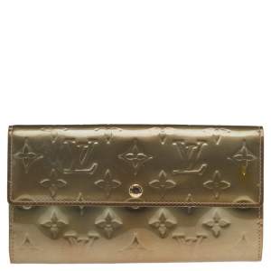 Pre Owned Louis Vuitton Vert Bronze Monogram Vernis Leather Sarah Wallet