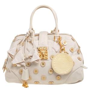 Pre Owned Louis Vuitton Light Beige Canvas Bowly Polka Dot Panama Bag