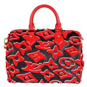 Louis Vuitton x Urs Fischer Limited Edition Black & Red Tufted Monogram Canvas Speedy 25 Bag