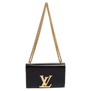 Pre Owned Louis Vuitton Black Leather Chain Louise MM Bag