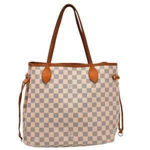 Louis Vuitton White Canvas Leather Damier Azur Neverfull MM Tote Bag 