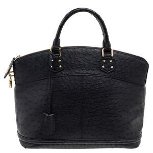 Louis Vuitton Black Ostrich Lockit MM Bag
