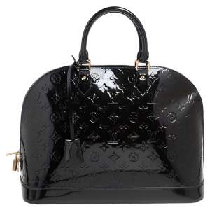 Pre Owned Louis Vuitton Blue Nuit Monogram Vernis Alma GM Bag