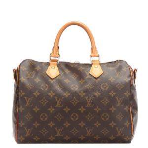 Louis Vuitton Brown Coated Canvas Leather Speedy Bandouliere 30 Satchel Bag 