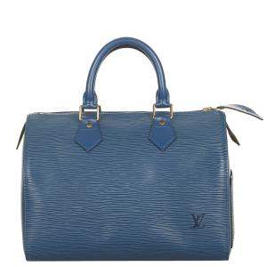 Louis Vuitton Blue Epi Leather Speedy 25 Satchel Bag 