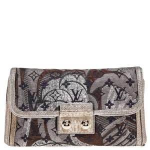 Pre Owned Louis Vuitton Silver Monogram Brocade and Karung Trim Thalie Clutch Bag