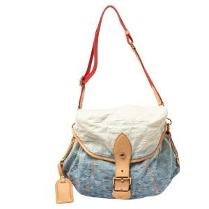 Pre Owned Louis Vuitton Blue/White Denim Monogram Limited Edition Sunshine Bag
