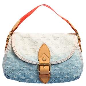 Pre Owned Louis Vuitton White/Blue Monogram Denim Limited Edition Sunray Bag