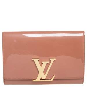 Pre Owned Louis Vuitton Rose Velours Patent Leather Louise Clutch
