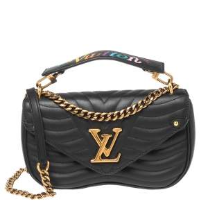 Pre Owned Louis Vuitton Black Leather Chain New Wave MM Bag
