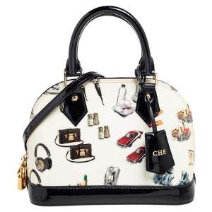 Pre Owned حقيبة لوي فيتون ألما بي بي جلد لامع مونوغرامي أبيض وملصقات 