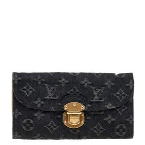 Pre Owned Louis Vuitton Black Monogram Denim Amelia Wallet