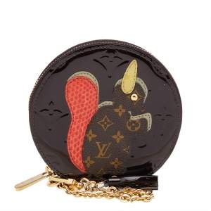 مملوكة مسبقًا Louis Vuitton Amarante Monogram Vernis Animania Ecureuil Squirrel Round Coin Purse