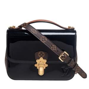 Pre Owned Louis Vuitton Black Vernis Leather And Monogram Canvas Cherrywood BB Bag