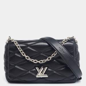 مملوكة مسبقًا Louis Vuitton Black Quilted Lambskin Leather GO-14 Malletage PM Bag