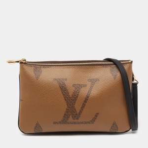 Pre Owned Louis Vuitton Monogram Giant Reverse and Monogram Canvas Double Zip Pochette