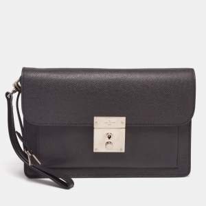 Pre Owned Louis Vuitton Grey Leather Neo Belaia Clutch 