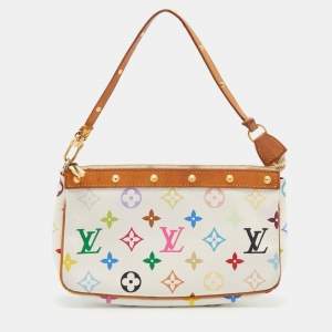 Pre Owned Louis Vuitton White Multicolore Monogram Canvas Pochette Accessories 