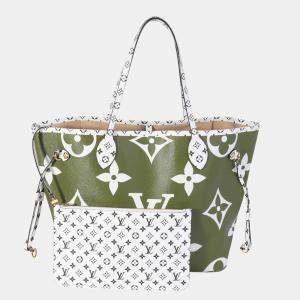 Louis Vuitton Khaki White Monogram Giant Neverfull MM Bag