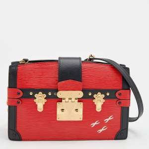 Pre Owned Louis Vuitton Red/Black Epi Leather Petite Malle Clutch