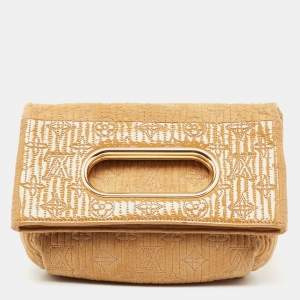 Pre Owned Louis Vuitton Beige/Safran Monogram Suede and Patent Leather Limited Edition Motard Afterdark Clutch 