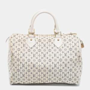 Pre Owned Louis Vuitton Blue/Beige Monogram Mini Lin Croisette Speedy 30