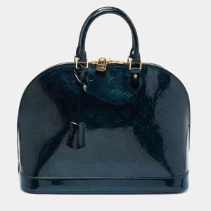 Pre Owned Louis Vuitton Blue Nuit Monogram Vernis Leather Alma GM Bag