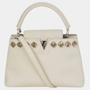 Louis Vuitton White Leather Capucines Limited Edition PM Hanami Applique Shoulder Bag 