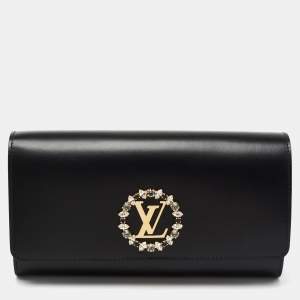 Pre Owned حقيبة كلتش لوي فيتون لويس جلد أسود مزخرفة كريستال