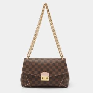 Pre Owned Louis Vuitton Rose Ballerine Damier Ebene Canvas Caissa Flap Bag