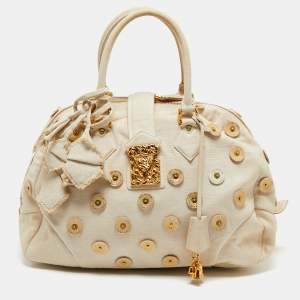 Pre Owned Louis Vuitton Cream Canvas Polka Dot Panama Bowly Bag