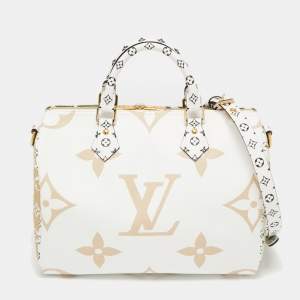 Pre Owned Louis Vuitton Kaki/Beige Monogram Giant Canvas Speedy Bandouliere 30 Bag