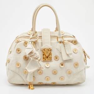 Pre Owned Louis Vuitton Light Beige Canvas Bowly Polka Dot Panama Bag