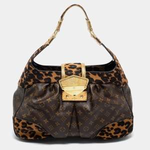 Pre Owned Louis Vuitton Monogram Canvas/Karung and Leopard Print Calfhair Limited Edition Polly Bag