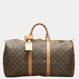 Pre Owned Louis Vuitton Brown Monogram Canvas Keepall 50 Duffel Bag 