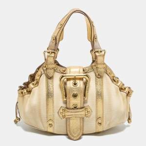 Pre Owned Louis Vuitton Gold/Cream Canvas and Leather Antigua Theda PM Bag